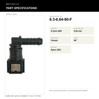 Motivelle 6.3mm SAE Quick-Connect Fuel Fitting — Female, 90° (6.3-6.64-90-F) - specifications