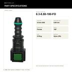 Motivelle 6.3mm SAE Quick-Connect Fuel Fitting — Female, 180°, O-Ring (6.3-8.88-180-FO) - specifications