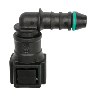 Motivelle 6.3mm SAE Quick-Connect Fuel Fitting — Female, 90°, O-Ring (6.3-8.88-90-FO)