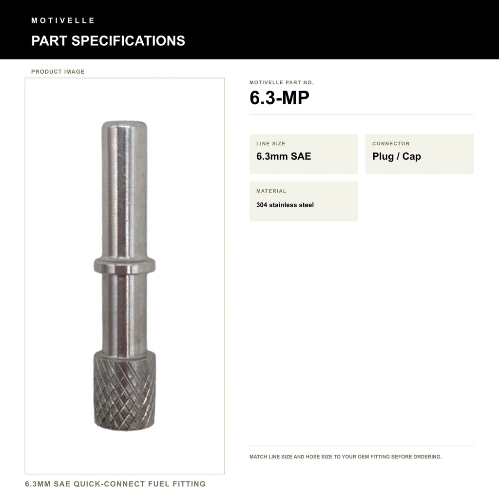 Motivelle 6.3mm SAE Quick-Connect Fuel Fitting — Plug / Cap, See SKU (6.3-MP) - specifications