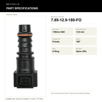 Motivelle 7.89mm SAE Quick-Connect Fuel Fitting — Female, 180°, O-Ring (7.89-12.9-180-FO) - specifications