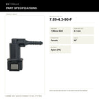 Motivelle 7.89mm SAE Quick-Connect Fuel Fitting — Female, 90° (7.89-4.3-90-F) - specifications