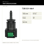 Motivelle 7.89mm SAE Quick-Connect Fuel Fitting — Female, 180° (7.89-4.57-180-F) - specifications