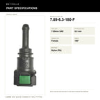 Motivelle 7.89mm SAE Quick-Connect Fuel Fitting — Female, 180° (7.89-6.3-180-F) - specifications