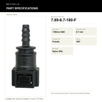 Motivelle 7.89mm SAE Quick-Connect Fuel Fitting — Female, 180° (7.89-6.7-180-F) - specifications