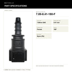 Motivelle 7.89mm SAE Quick-Connect Fuel Fitting — Female, 180° (7.89-8.41-180-F) - specifications