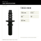 Motivelle 7.89mm SAE Quick-Connect Fuel Fitting — Male, 180° (7.89-8.5-180-M) - specifications