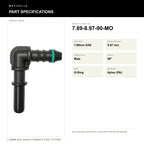 Motivelle 7.89mm SAE Quick-Connect Fuel Fitting — Male, 90°, O-Ring (7.89-8.97-90-MO) - specifications