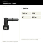 Motivelle 7.89mm SAE Quick-Connect Fuel Fitting — Female, 90° (7.89-90-F) - specifications