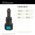 Motivelle 7.89mm SAE Quick-Connect Fuel Fitting — Female, 180°, O-Ring (7.89-ID6-180-FO) - specifications