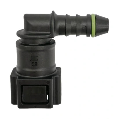 Motivelle 7.89mm SAE Quick-Connect Fuel Fitting — Female, 90°, O-Ring (7.89-ID6-90-FO)