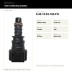 Motivelle 9.49mm SAE Quick-Connect Fuel Fitting — Female, 180°, O-Ring (9.49-10.85-180-FO) - specifications