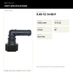Motivelle 9.49mm SAE Quick-Connect Fuel Fitting — Female, 90° (9.49-12.14-90-F) - specifications