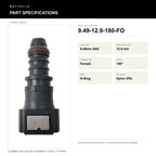Motivelle 9.49mm SAE Quick-Connect Fuel Fitting — Female, 180°, O-Ring (9.49-12.9-180-FO) - specifications