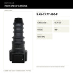 Motivelle 9.49mm SAE Quick-Connect Fuel Fitting — Female, 180° (9.49-13.77-180-F) - specifications