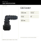 Motivelle 9.49mm SAE Quick-Connect Fuel Fitting — Female, 90° (9.49-13.8-90-F) - specifications