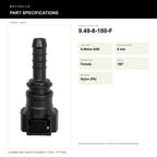 Motivelle 9.49mm SAE Quick-Connect Fuel Fitting — Female, 180° (9.49-8-180-F) - specifications