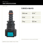 Motivelle 9.49mm SAE Quick-Connect Fuel Fitting — Female, 180°, O-Ring (9.49-8.9-180-FO) - specifications