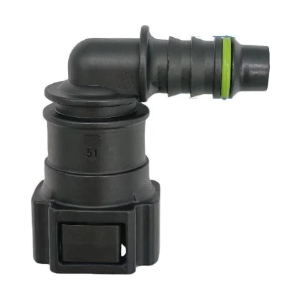 Motivelle 9.89mm SAE Quick-Connect Fuel Fitting — Female, 90°, O-Ring (9.89-10.9-90-FO)