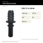 Motivelle 9.89mm SAE Quick-Connect Fuel Fitting — Male, 180° (9.89-13.74-180-M) - specifications