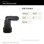 Motivelle 9.89mm SAE Quick-Connect Fuel Fitting — Female, 90° (9.89-13.9-90-F) - specifications