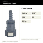 Motivelle 9.89mm SAE Quick-Connect Fuel Fitting — Female, 180° (9.89-8.4-180-F) - specifications