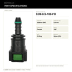 Motivelle 9.89mm SAE Quick-Connect Fuel Fitting — Female, 180°, O-Ring (9.89-8.9-180-FO) - specifications