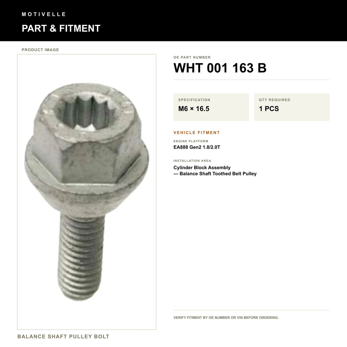 Balance Shaft Pulley Bolt - product information