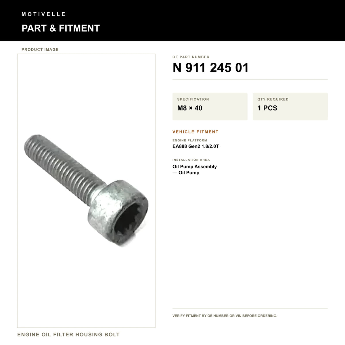 Engine Oil Filter Housing Bolt - product information