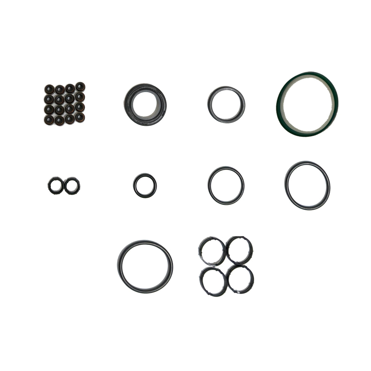 VW EA111 1.4 TSI Engine Overhaul Gasket & Seal Kit - small seals and rings shown at true relative size