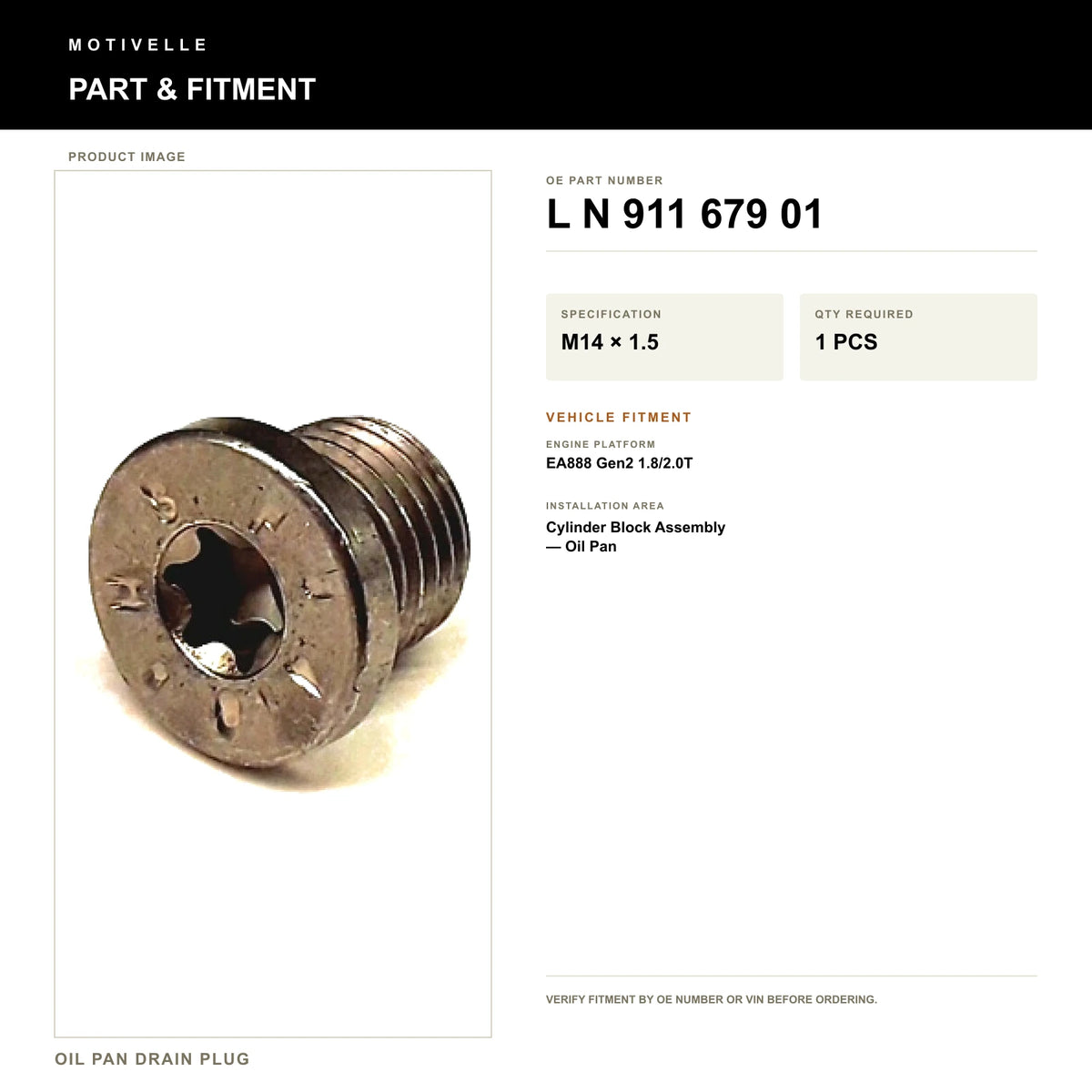 Oil Pan Drain Plug - product information