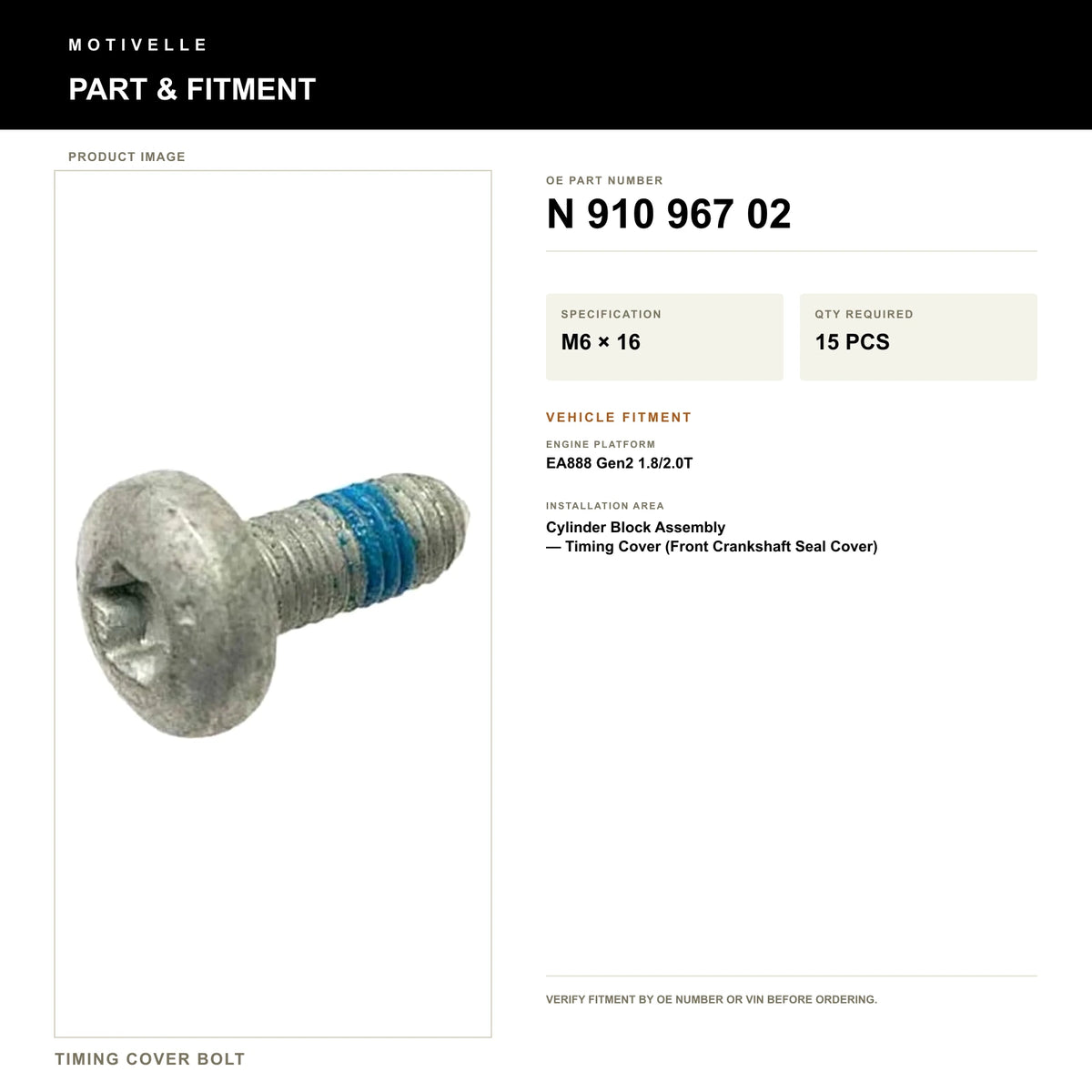 Timing Cover Bolt - product information