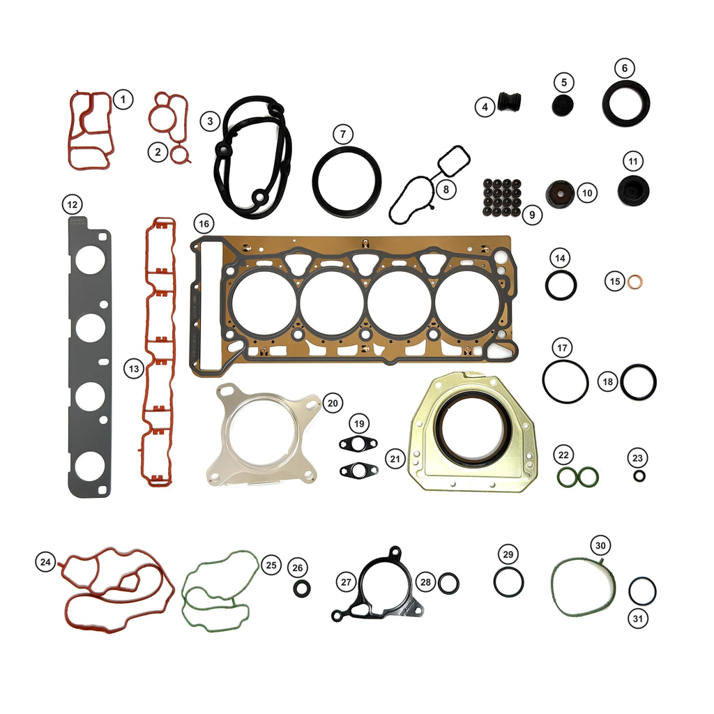 VW EA888 Gen2 Transverse Engine Overhaul Gasket & Seal Kit - numbered components 1 to 31