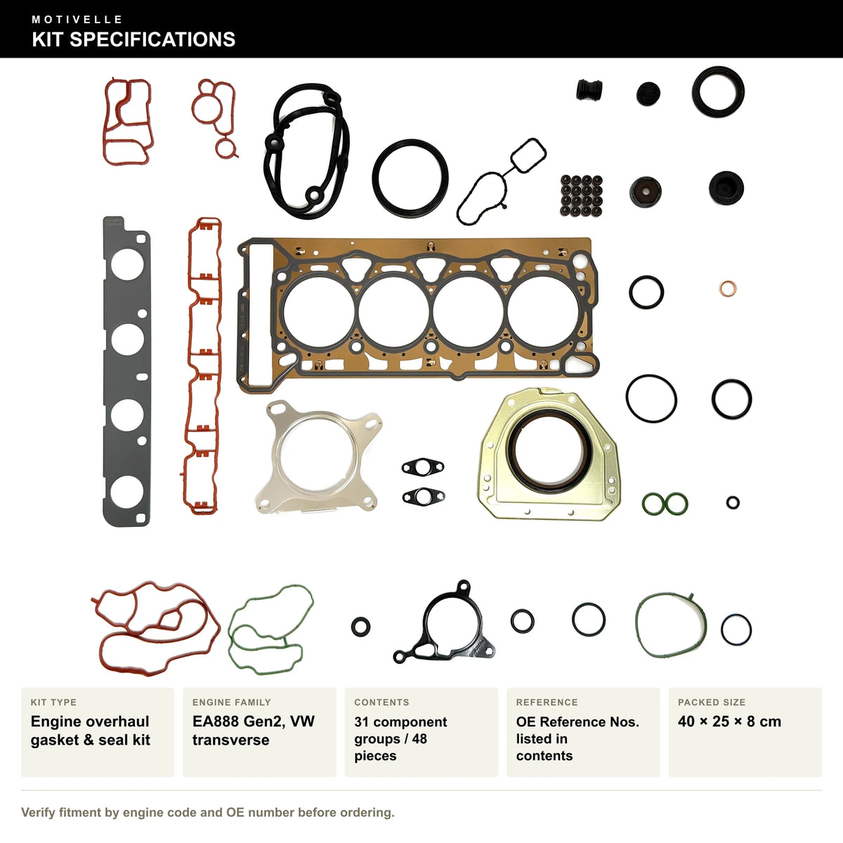 VW EA888 Gen2 Transverse Engine Overhaul Gasket & Seal Kit - kit specifications